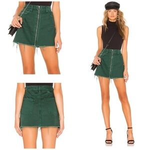 Free People We the Free  Zip It Up Mini Jean Skirt Green Cotton size 31 *251